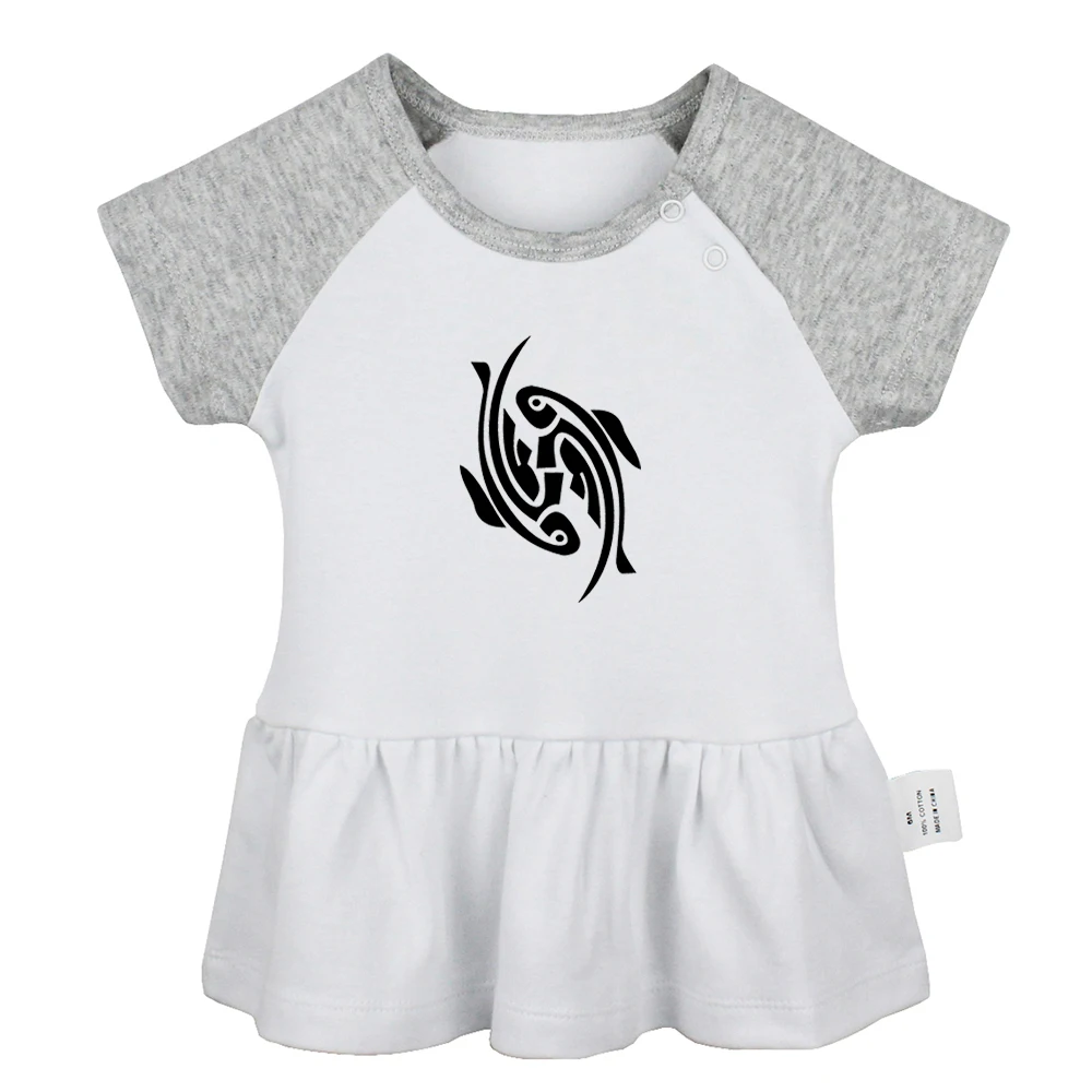 Constellation Pisces Virgo Cancer Capricorn Symbol Tattoo Design Newborn Baby Girls Dresses Toddler Infant Cotton Clothes | Мать и