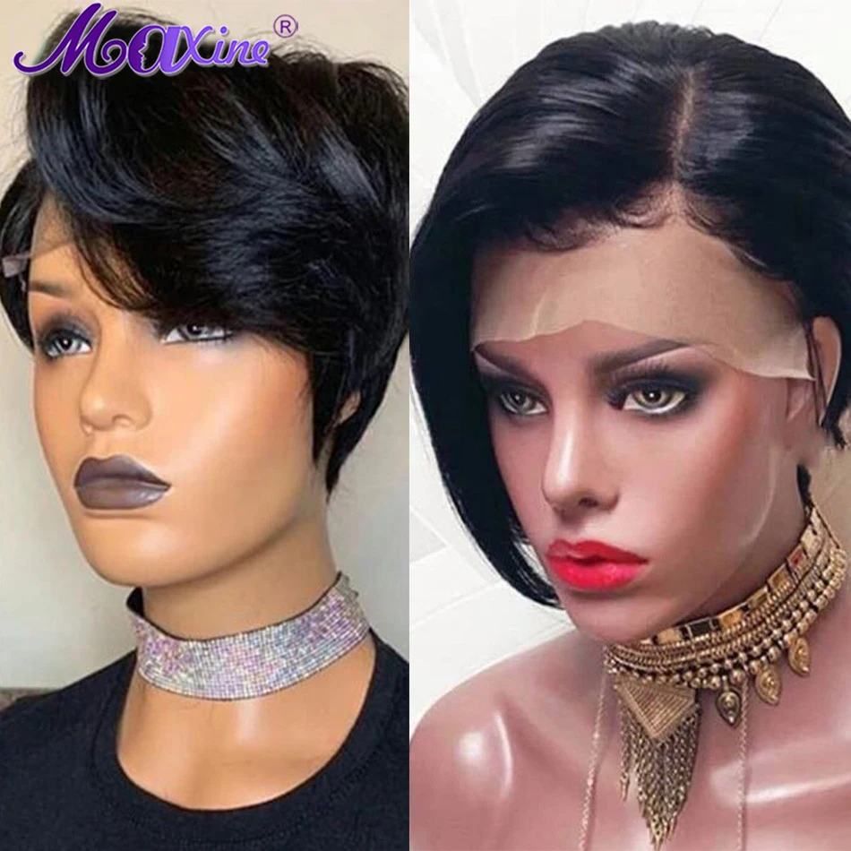 Pixie Cut парики перуанские короткие Боб человеческие волосы для черных женщин Remy