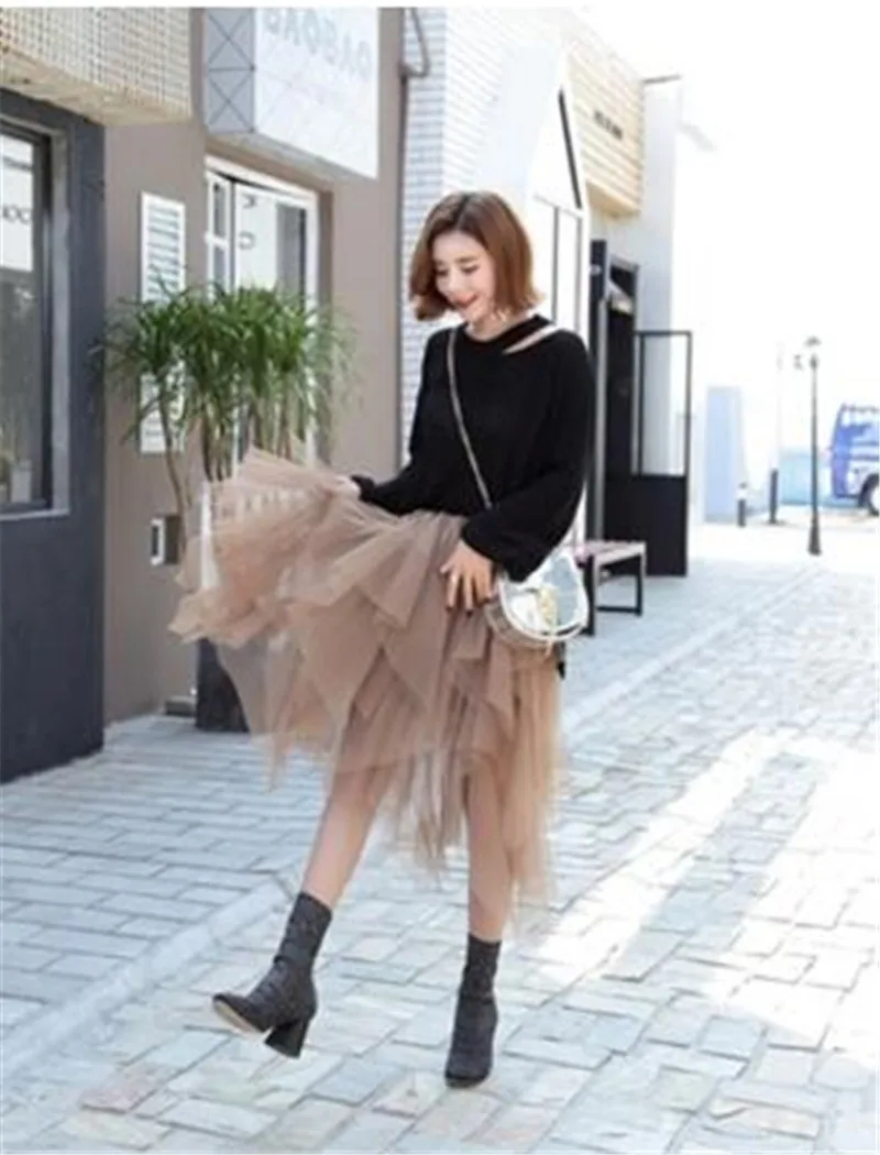 Модная эластичная длинная юбка из тюля с высокой талией Женская сетчатая пачка