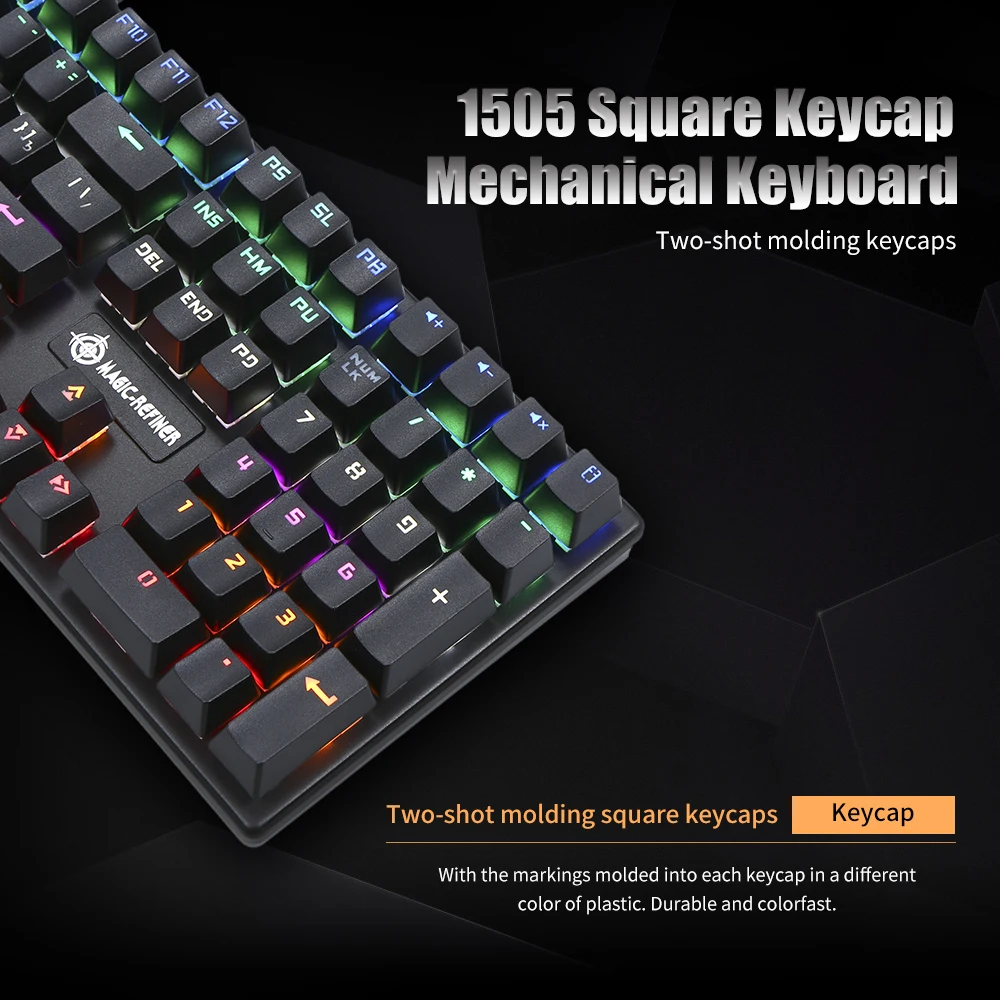 Механическая клавиатура MAGIC-REFINER, квадратная игровая клавиатура, 108 клавиш, N-key, usb-кабель, синий переключатель, подсветка клавиатуры