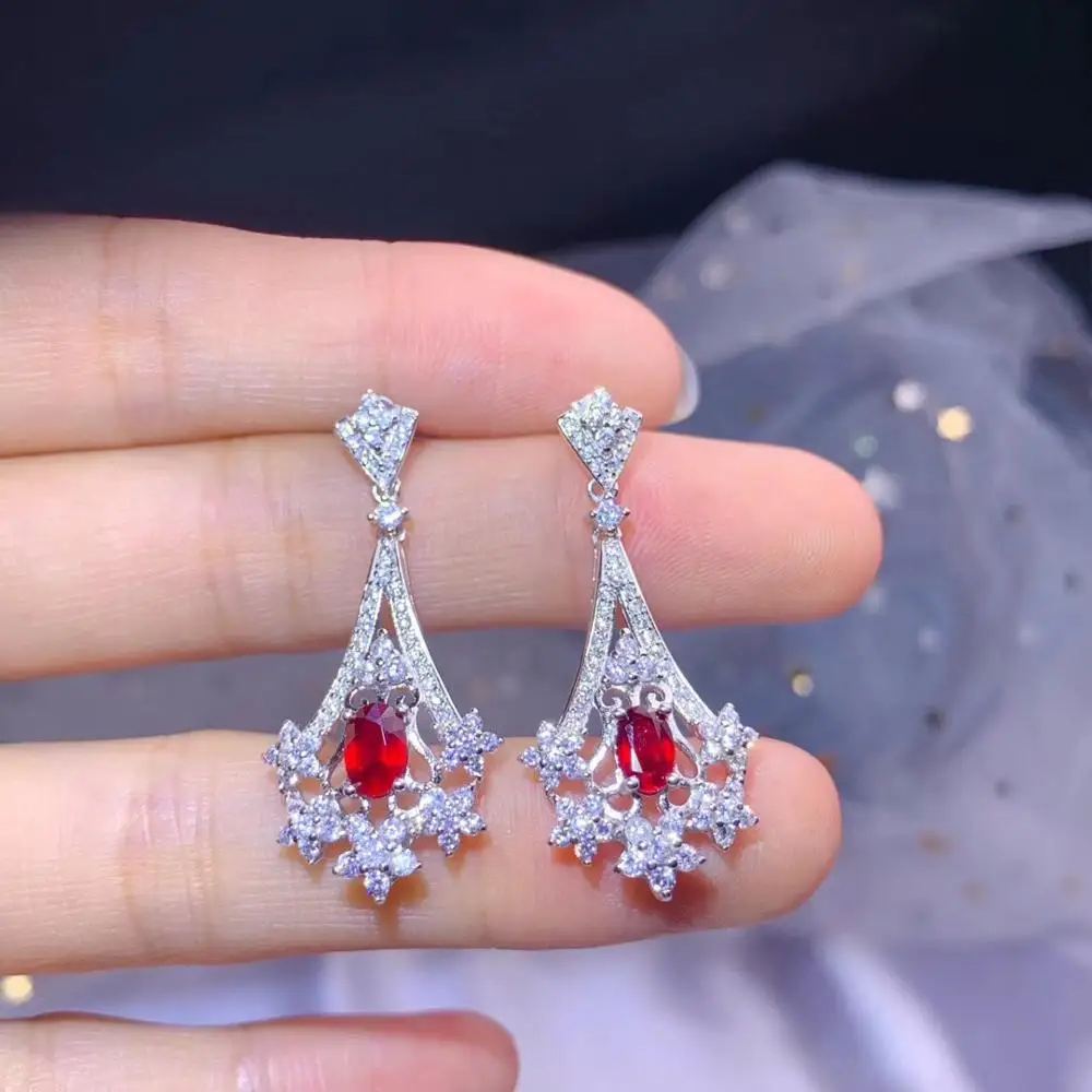 Серьги гвоздики женские из серебра с натуральным Рубином|Серьги-гвоздики| |