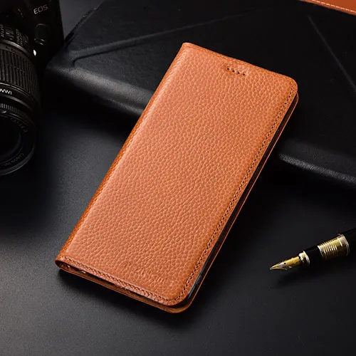 brown Для Xiaomi Redmi Note 7 Чехол KEZiHOME личи Натуральная кожа флип Стенд кожаный чехол Капа для Redmi Note7 чехол для телефона s - Цвет: brown