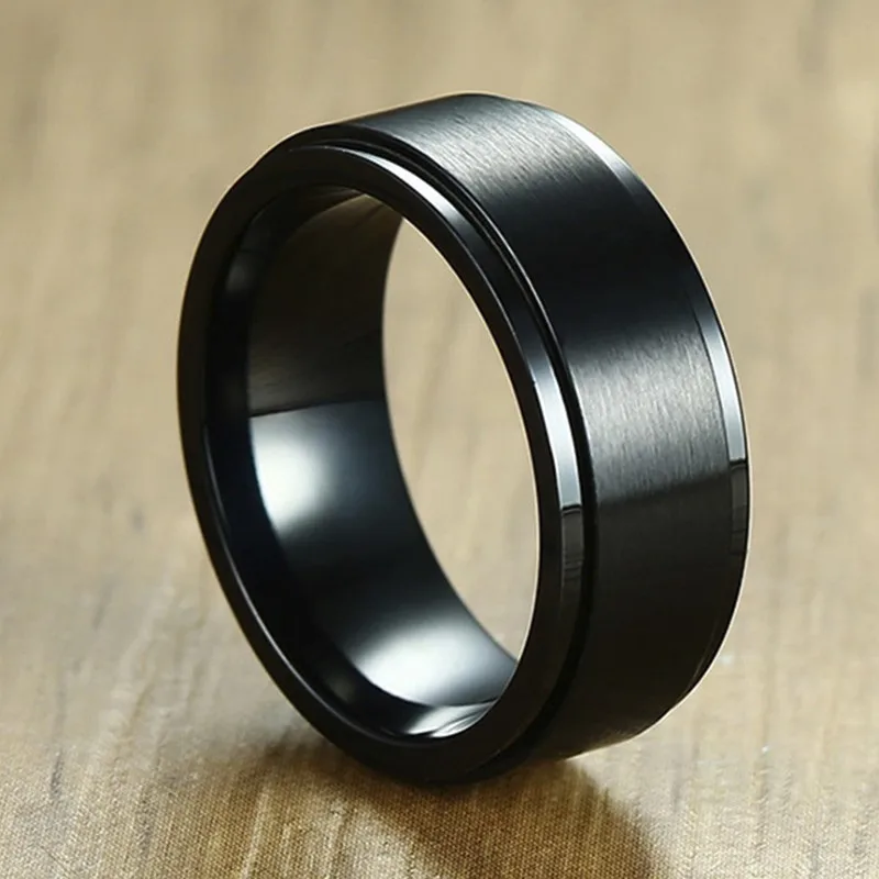 8mm Black Vnox 6/8mm Spinner Ring for Men Stress Release Accessory Classic Stainless Steel Wedding Band Casual Sport Jewelry - Цвет основного камня: 8mm Black
