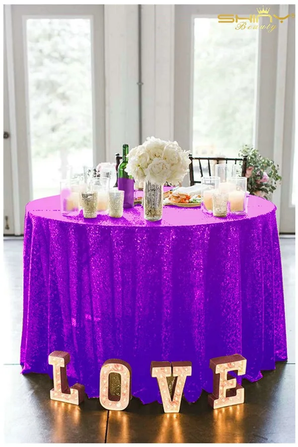 Purple Color ShinyBeauty скатерти с пайетками ткань цвета слоновой кости 96 вкл круглая скатерть, вечерние блестящие сетчатые скатерти с пайетками ткань мерцающий стол Linens-x9416 - Цвет: Purple Color