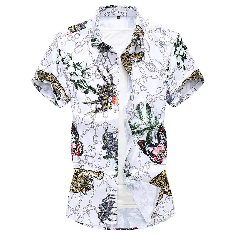 Мужская рубашка с короткими рукавами и принтом тигра новые модели рубашек