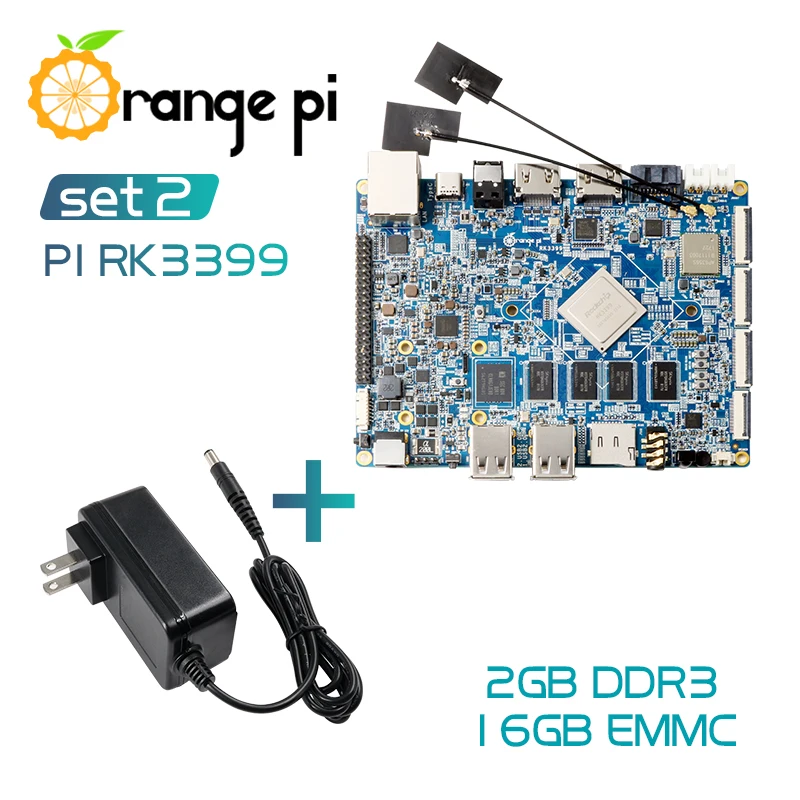 Orange Pi RK3399 Set2: OPI RK3399+12V2A AC to DC US Power Supply,2GB DDR3+16GB EMMC Dual Core Cortex-A72, Support Android 6.0