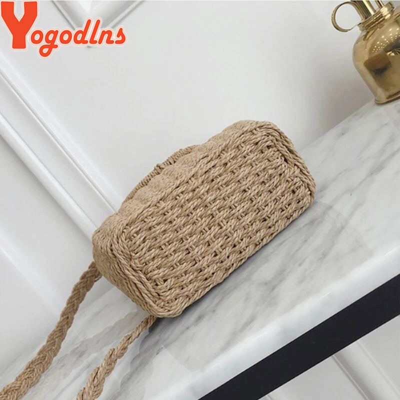 Женская сумка из ротанга Yogodlns плетеная Сумка-клатч ручной работы круглая