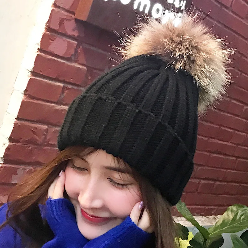 зимой 25С Подлинный Реальный мех Енота мяч толщиной шерсти бархатной зимние шапки