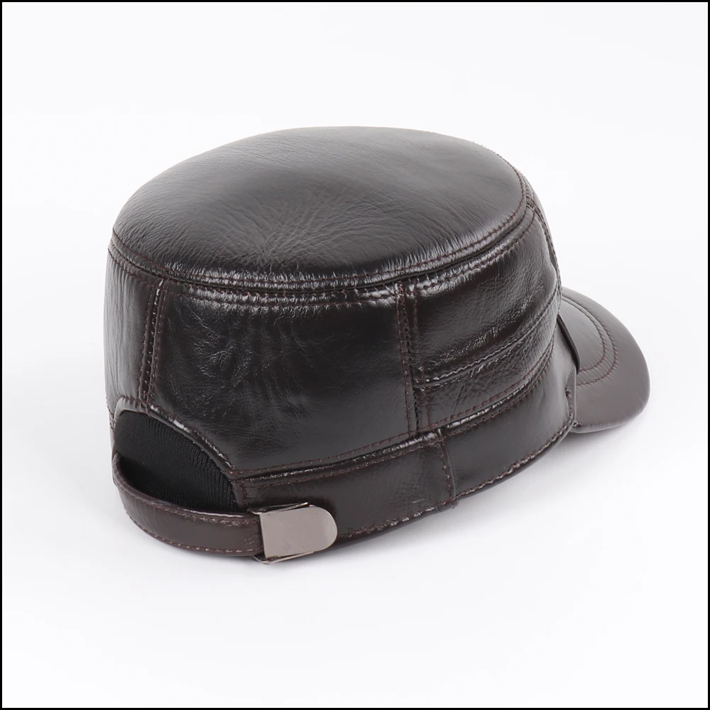 New Outdoor Men Real Sheepskin Leather Flat Caps Man Warm Real Natural Sheep Leather Military Hats Fall Winter Real Leather Hat