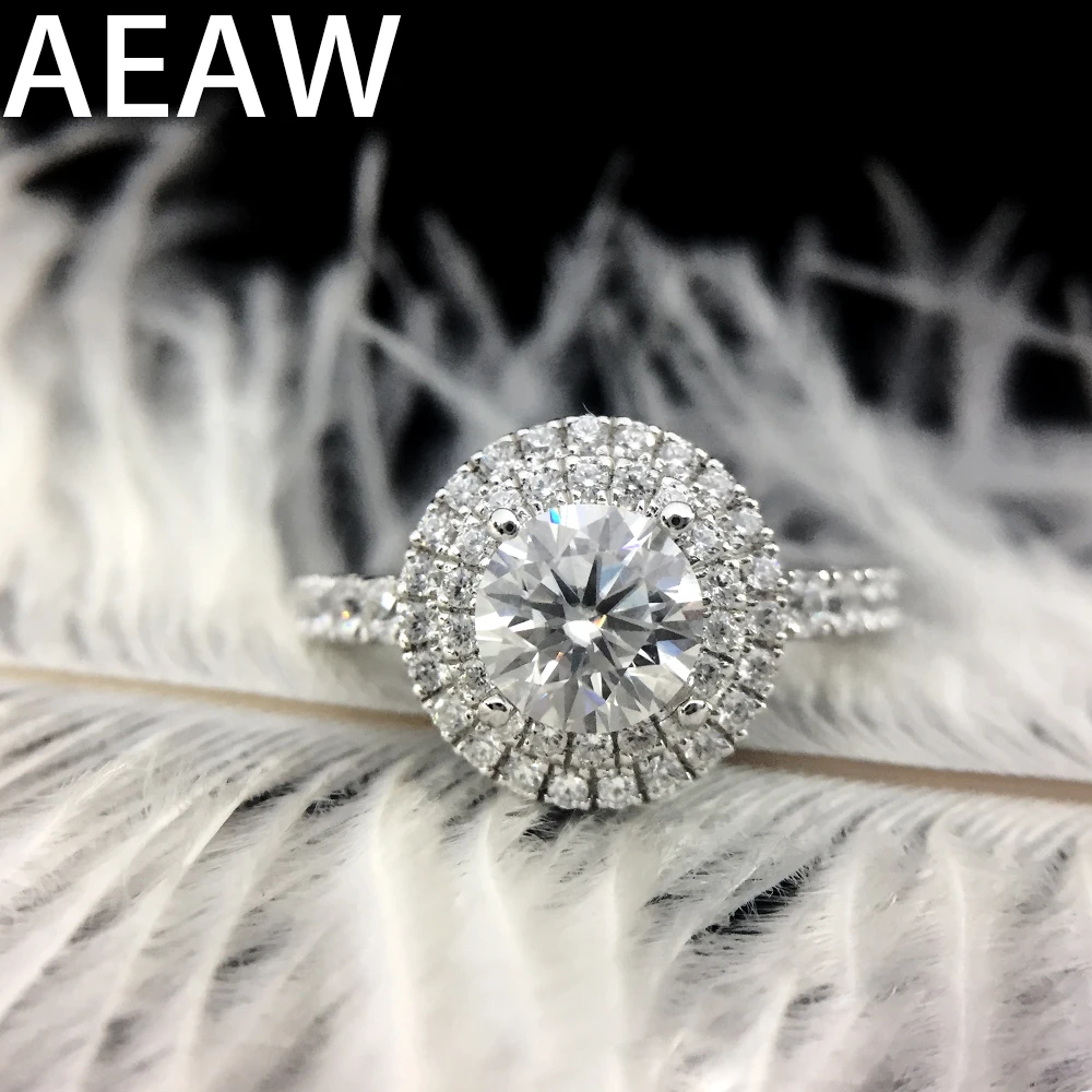 Твердое 14K белое золото 2ctw 6 5 мм Центр круглый вырез DF Moissanite обручальное кольцо
