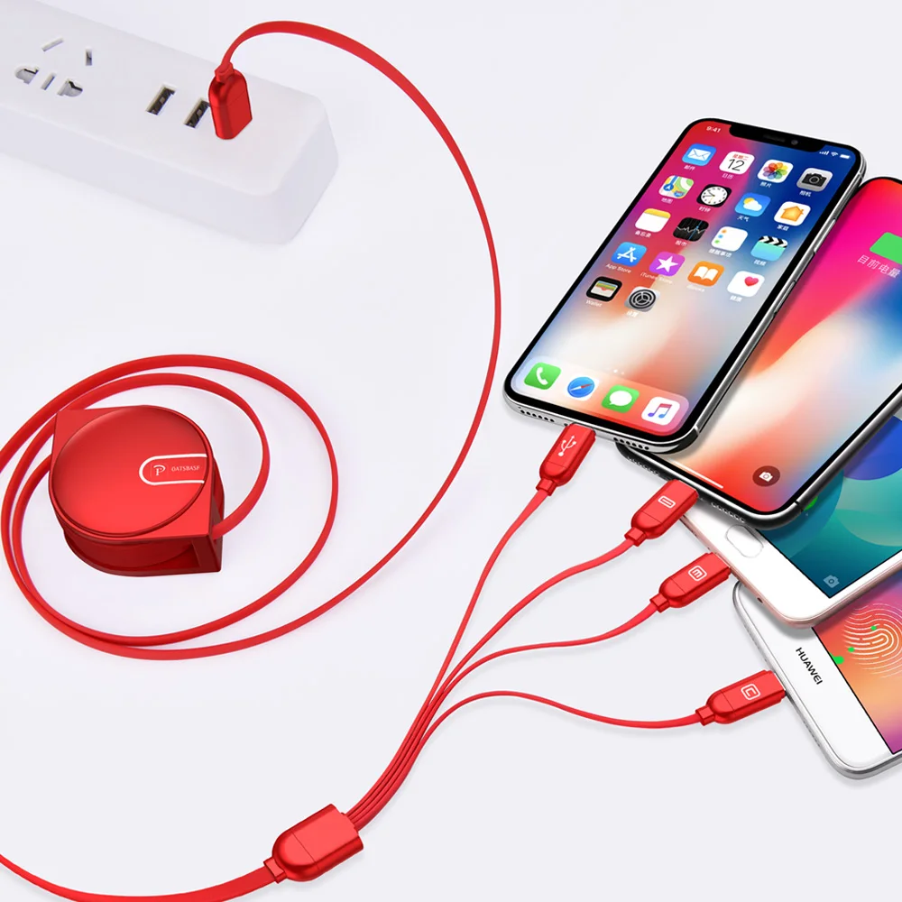 Oatsbasf Выдвижной USB кабель 4 в 1 для iPhone XS XR XS Max кабель для мобильного телефона type C Micro USB кабель для зарядного устройства телефона