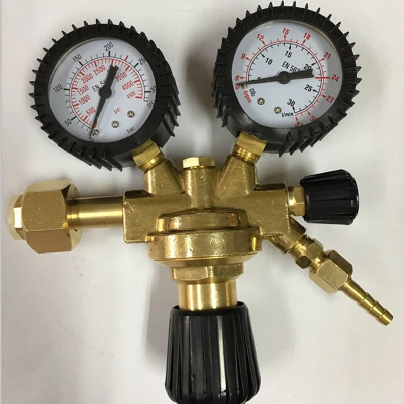 Brass Ar/Co2 Meter Reductor Argon Regulator Carbon Dioxide Regulator Mini Pressure Reducer Dual Gauge 0-4500 Psi