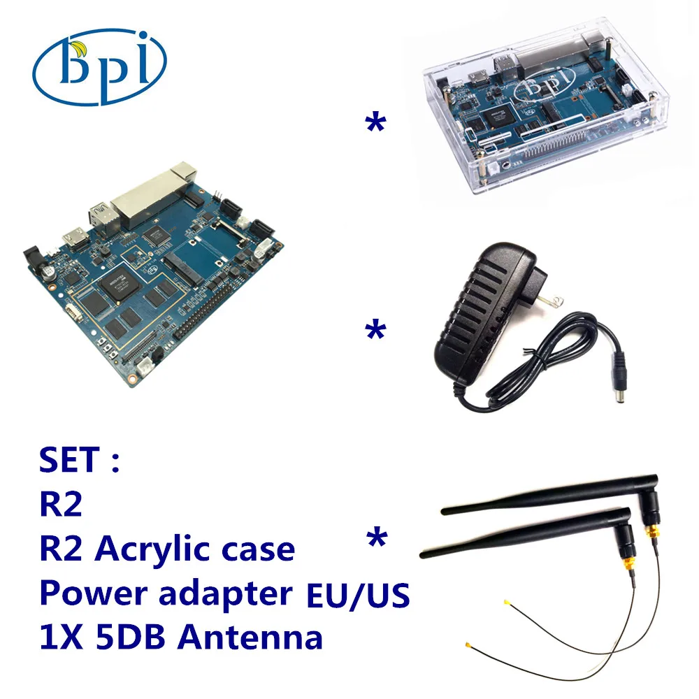 Комплект антенн Banana Pi R2 + 12 В DC (ЕС или США) акриловый чехол 5 дБ|Демонстрационные