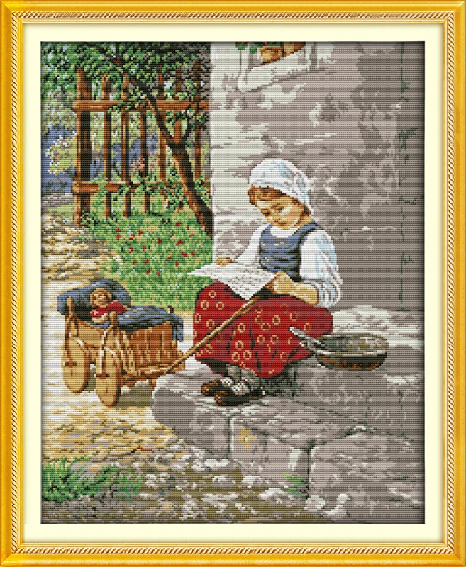 

Peasant girl cross stitch kit people 18ct 14ct 11ct count print canvas stitches embroidery DIY handmade needlework