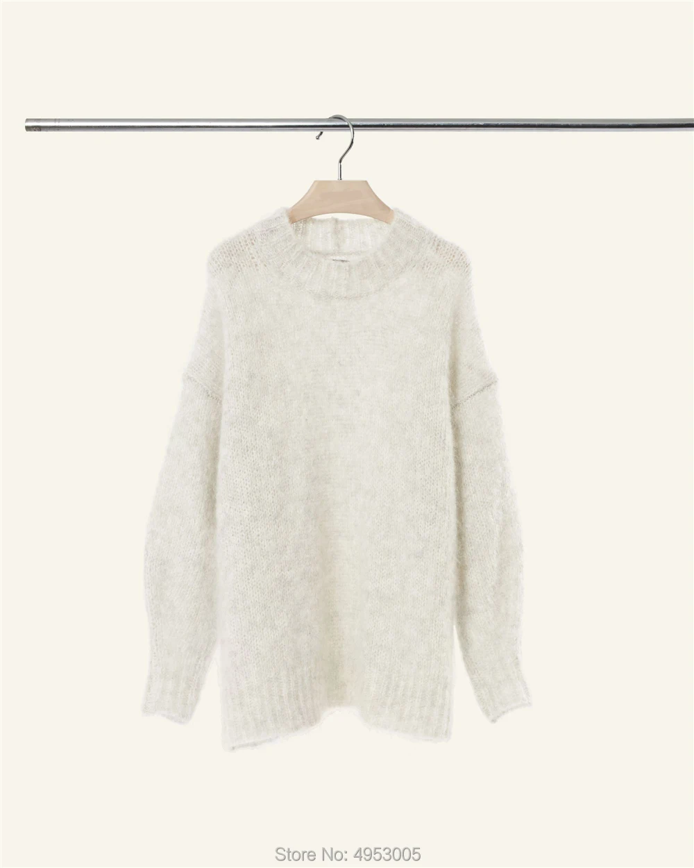 Женский трикотажный кардиган из смеси шерсти и мохера с круглым вырезом вырезами