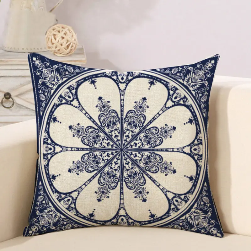 Мандала льняная наволочка богемная Геометрическая Тай Чи декоративная для