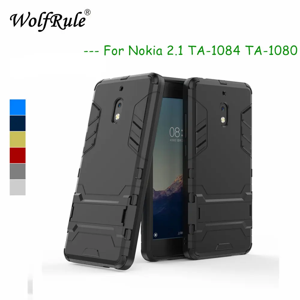 

For Case Nokia 2.1 Cover Soft Silicone + Plastic Kickstand Fitted Case For Nokia 2.1 Case For Nokia 2 2018 TA-1084 TA-1080