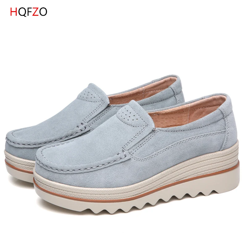 grey HQFZO/Pantshoes; обувь из натуральной кожи на каблуке 5 см; женские кроссовки на платформе; женская обувь; дышащая повседневная женская обувь на плоской подошве - Цвет: grey