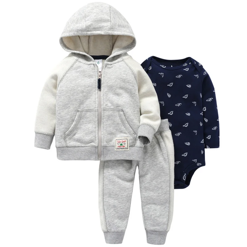 Комплекты одежды для маленьких мальчиков и девочек Bebes, хлопковое пальто с капюшоном+ брюки+ топы, костюм комплект одежды из 3 предметов для новорожденных