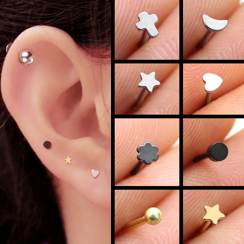 

Серьги-гвоздики из нержавеющей стали в форме сердца Луны Креста звезды с винтом для женщин девушек мужчин детей минималистичные мини-украш...
