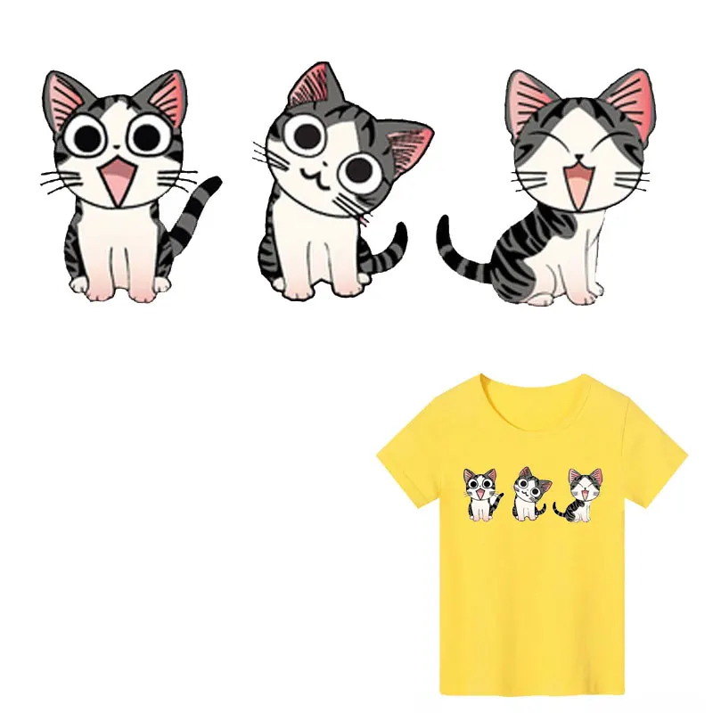 

Lovely Animal cat Iron on Patches Stripe Stickers on Clothes Decor DIY T-shirt Heat Transfer backpack Washable Fashion Patches E