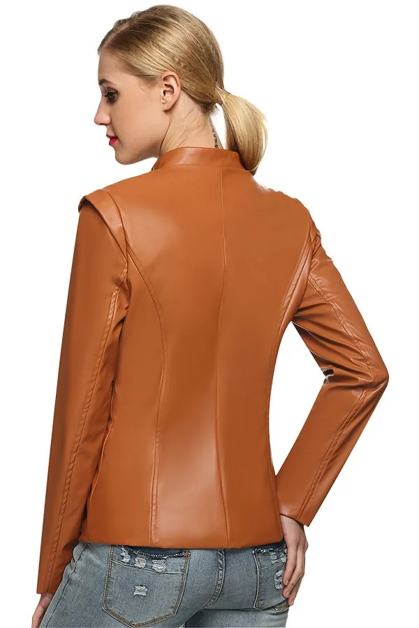 Осень Зима Faux Женщин Из Мягкой Кожи Куртки Пу Черный Коричневый Кофе Молнии С