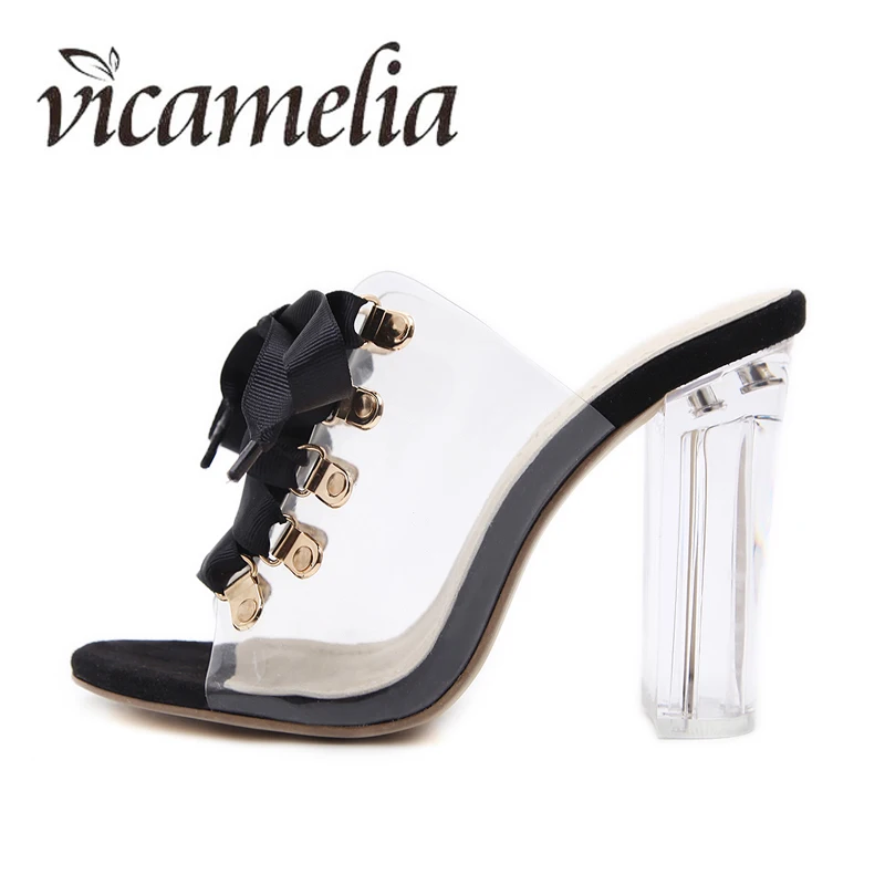 Vicamelia/женские прозрачные босоножки на высоком каблуке с ремешками женские