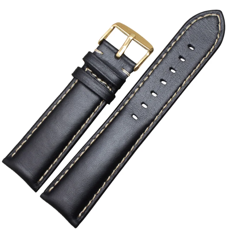 Black gold buckle Ручной работы из натуральной кожи Ремешки для наручных часов для мужчин и женщин браслет 18 19 20 21 22 24 мм винтажный ремешок для часов с серебряной полированной пряжкой - Цвет ремешка: Black gold buckle