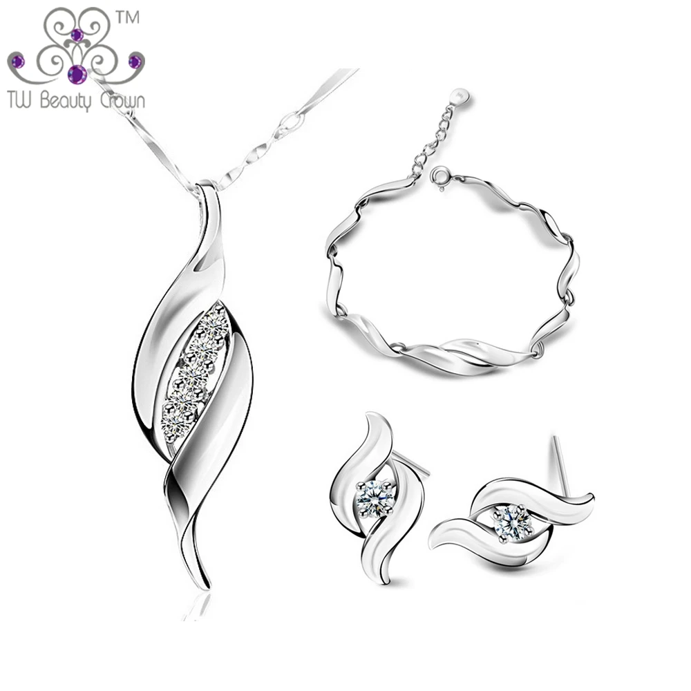 

1 комплект, Настоящее серебро 925 пробы, синтетический белый кристалл, цирконий, ожерелье, серьги, браслет, Свадебные Ювелирные наборы для жен...