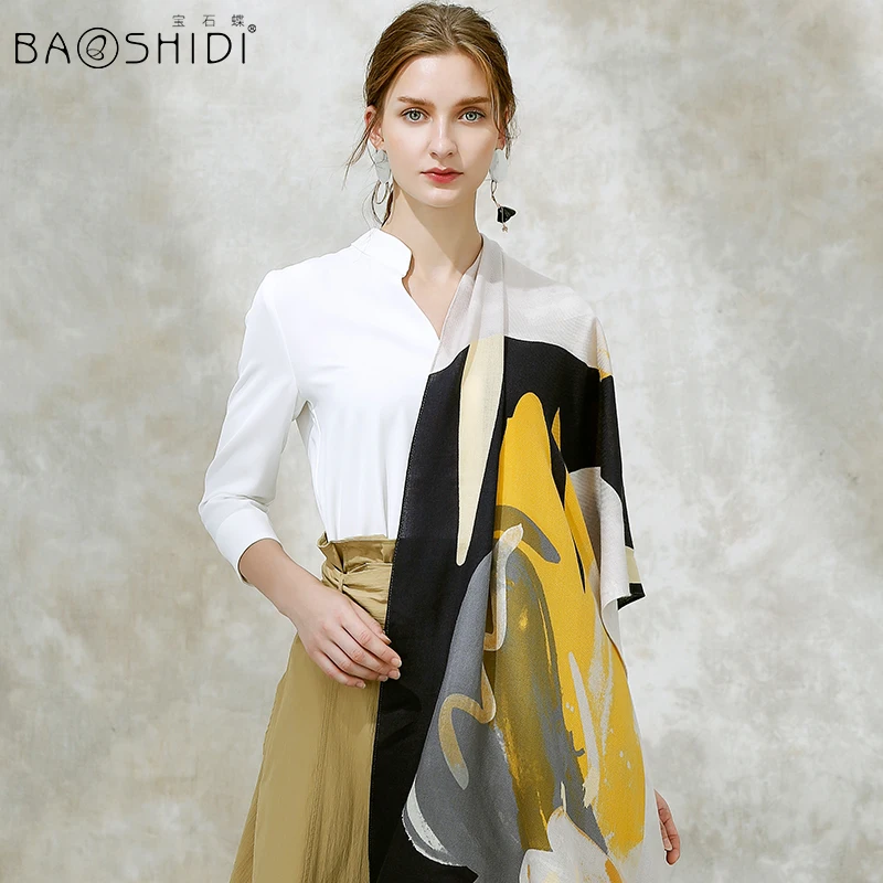 [BAOSHIDI]100% wool winter scarf luxury brand long Scarf women Elegant warm shawl lady 2017 fashion infinity scarves |