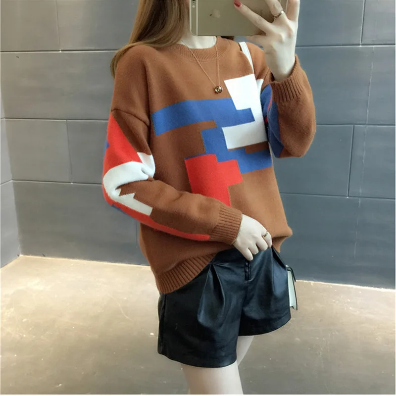 Winter Women Cashmere Sweaters And Pullovers Autumn Thick Print Knitted Sweater Female Casual Striped Warm Knit Jumpers | Женская одежда