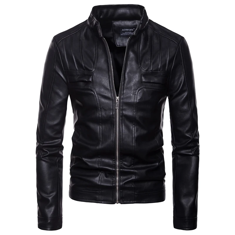 EU/US large size Winter coat Men Tops leather clothing zipper pocket stand neck new Moto &amp Biker style 2018 Leather jacket S-XXL | Мужская