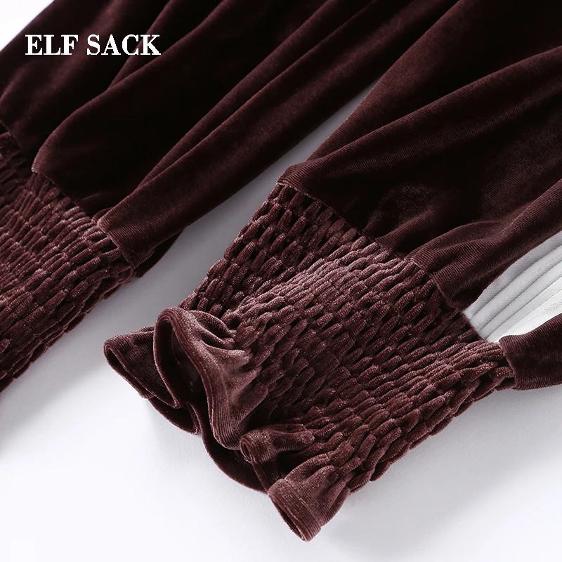 ELFSACK Прямые повседневные полосатые женские бархатные брюки корейская мода спортивные уличные женские брюки с эластичной талией