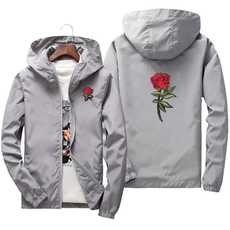 Ветровка с вышивкой розы для мужчин и женщин, тонкая Модная приталенная Студенческая куртка с капюшоном, 8 цветов, большие размеры, весна-осе... от AliExpress WW
