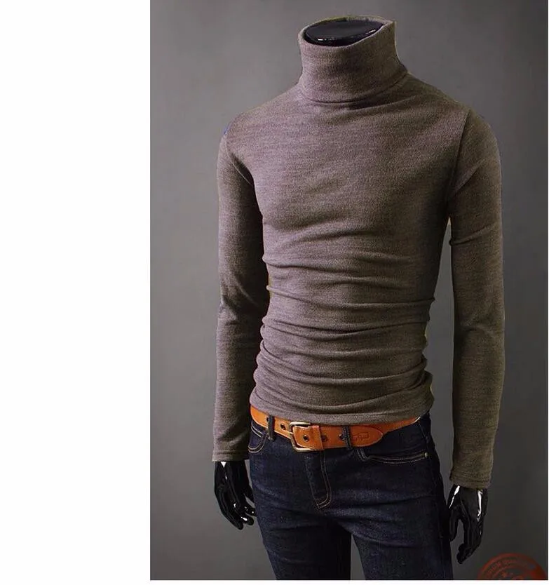 Новые осенние мужские Свитера повседневные мужские водолазки мужские черные однотонные трикотажные облегающие брендовые свитера