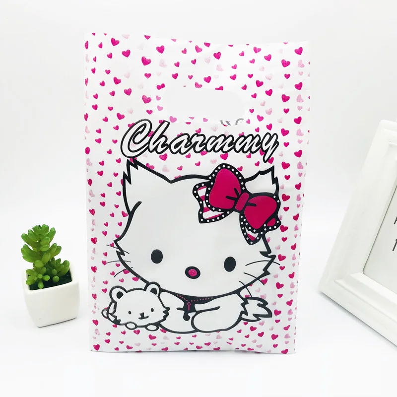 Ярко розовый Love Cat 20x30 см пластиковый подарочный пакет с ручками ювелирные