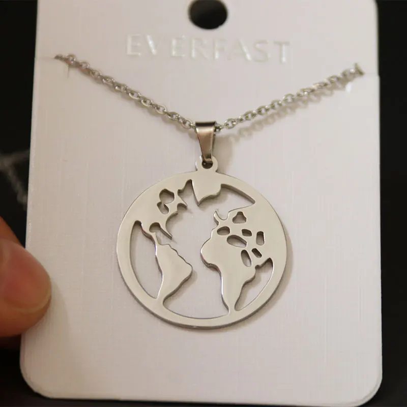 Ожерелье-чокер из нержавеющей стали с изображением глобуса и карты мира подвеска