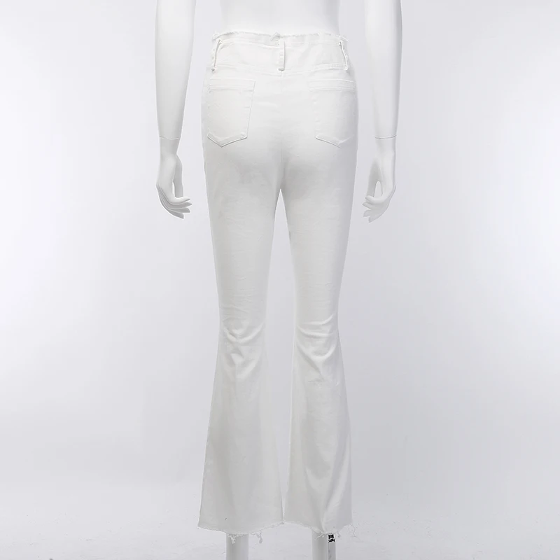InstaHot White Elegant Office Lady Lace Up Elastic High Waist Flare Pants Casual Solid Minimalis Pant Spring Women Trousers