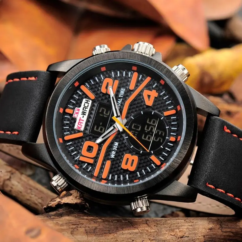 Модные повседневные мужские часы кожаные водонепроницаемые кварцевые военные