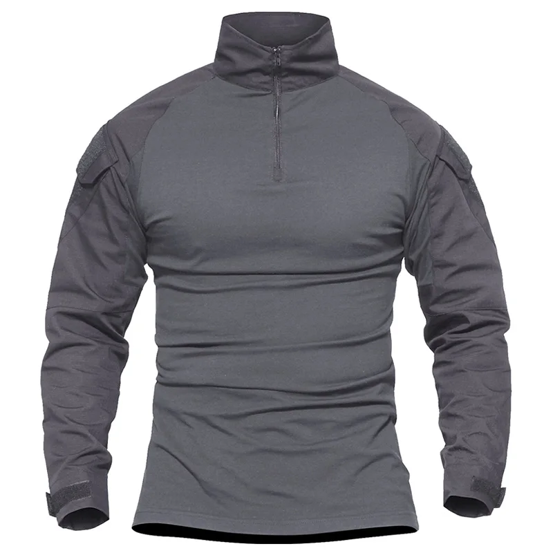 Gray WOLFONROAD Мужская тактическая рубашка для кемпинга, походов, Мужская футболка с длинным рукавом, военная футболка, мужские охотничьи спортивные футболки, мужские рубашки - Цвет: Gray