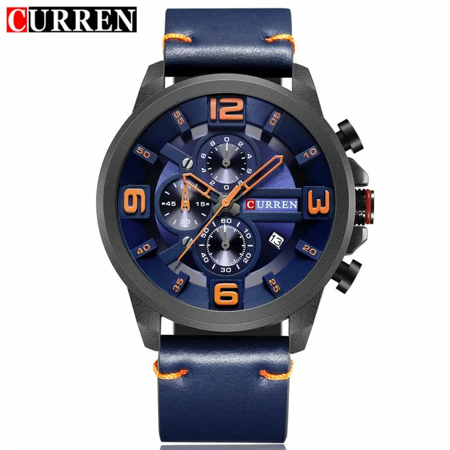 blue blue CURREN Хронограф Спортивные Мужские часы 8288 Элитный бренд кожа кварцевые Мужской наручные для мужчин Montre Homme Hodinky - Цвет: blue blue