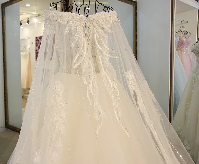 LS16019 свадебное платье принцессы на шнуровке длинное с накидкой стразы невесты 2020