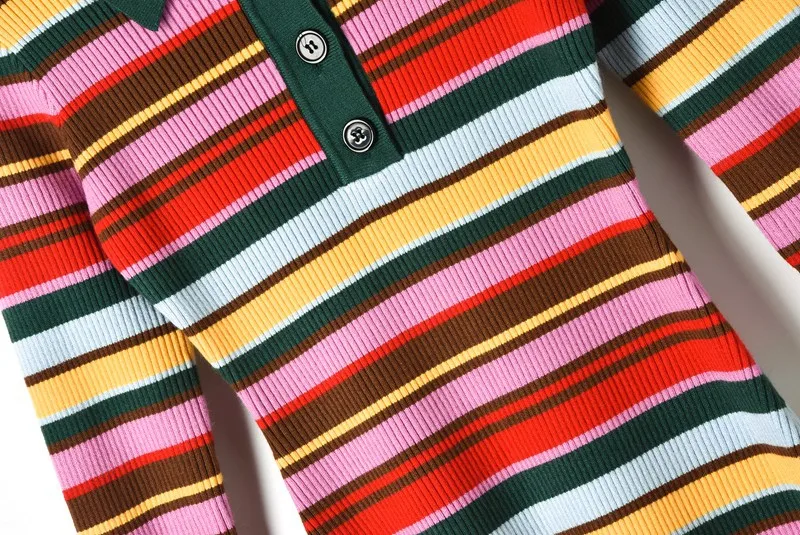 Цвета радуги платье карандаш женское свитер зима 2018 модное цветное Полосатое