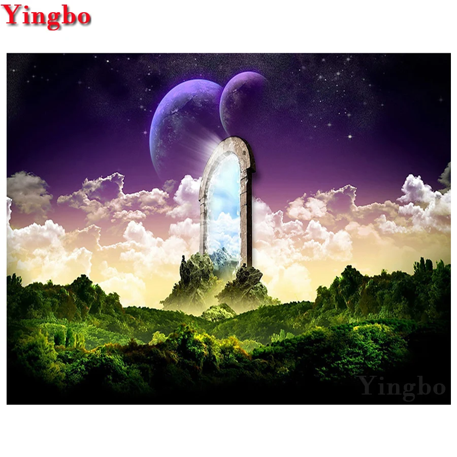 5d diy diamond painting planet Space Door landscape embroidery mosaic picture puzzle 3d full square round cross stitch | Дом и сад