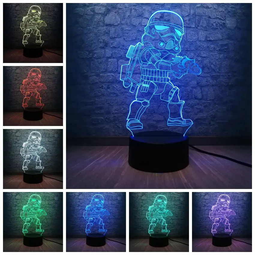 Звездные войны черный рыцарь R2D2 робот 7 смешанных двух цветов 3D светодиодный ночник Lihgt Мальчики атмосфера спальни лампа Декор подростковый Рождественский подарок