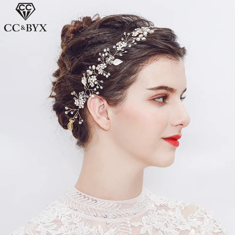 Повязка для волос CC обручальные повязки с жемчугом и цветком свадебные