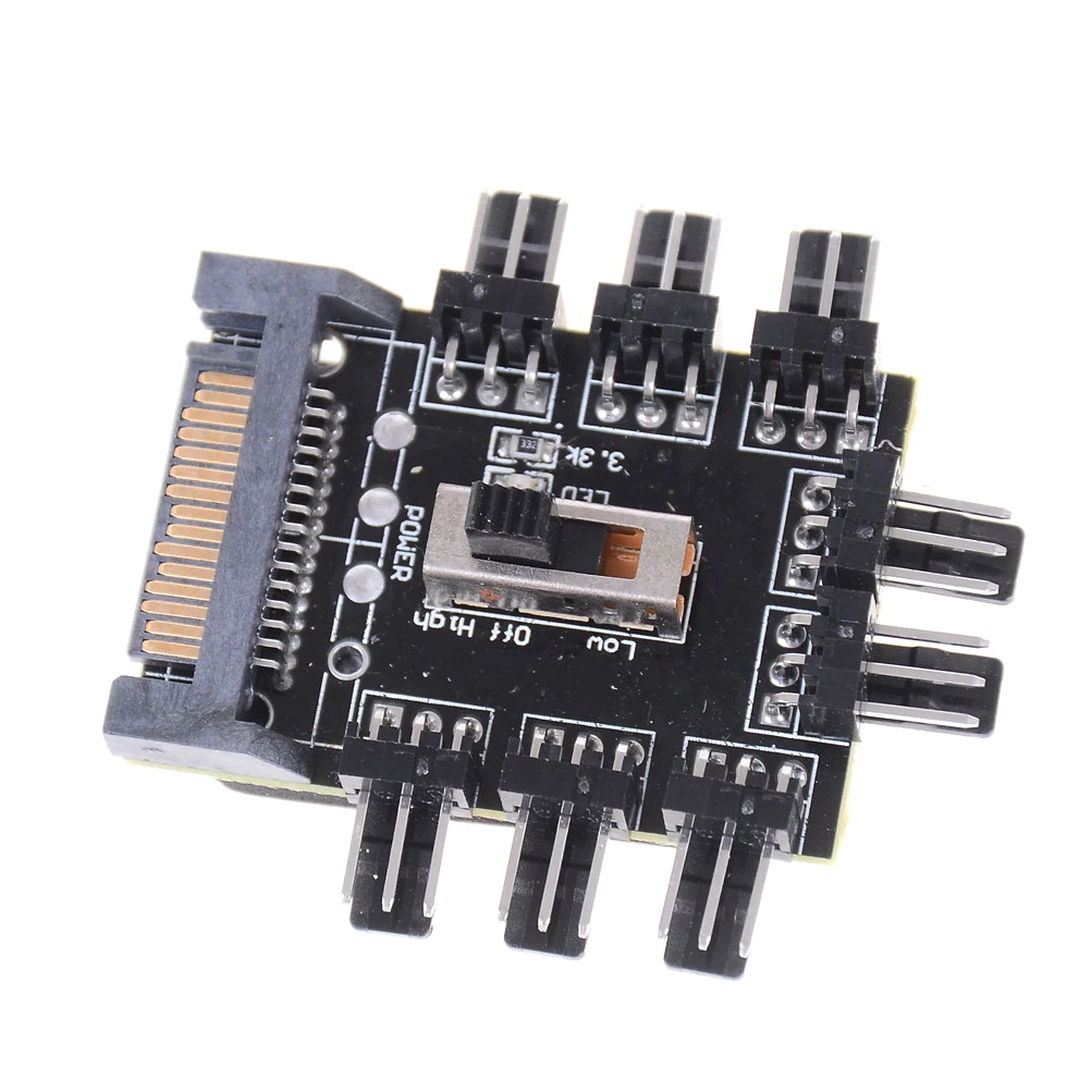 

Cooling Fan SATA 1 to 8 Way Splitter Hub Cooler Cooling Fan Hub PC Computer SATA 1 to 8 3pin 12V Power Socket PCB Adapter