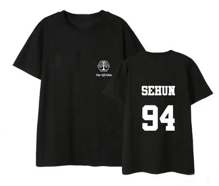 Летняя черно белая футболка с принтом Exo the elyxion 4th concert tour унисекс круглым вырезом