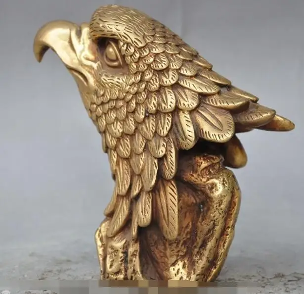 S1102 7 &quotКитайский латунь Фэншуй Богатство Fly Eagle король Ястреб Голова Статуя