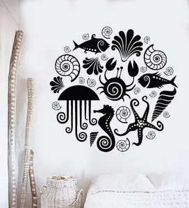 Sea Life Vinyl Sticker Seashells Wall Decals Starfish Shells Nautical Sticker Bathroom Decor Sea Ocean Animal Vinyl Mural AZ702
